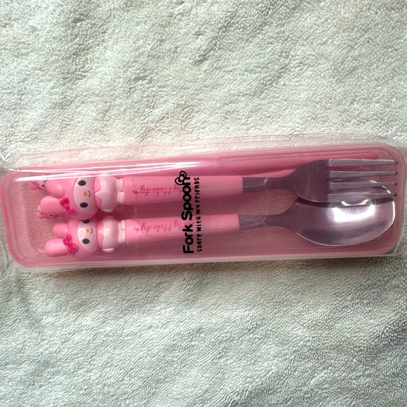 Sanrio My Melody 3pcs Stainless Steel Cutlery Set Portable Fork, Spoon & Ch… - Picture 3 of 5